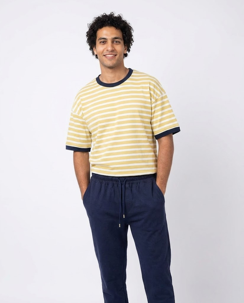 Men Stripped Half Sleeves Top Pyjama W/pant