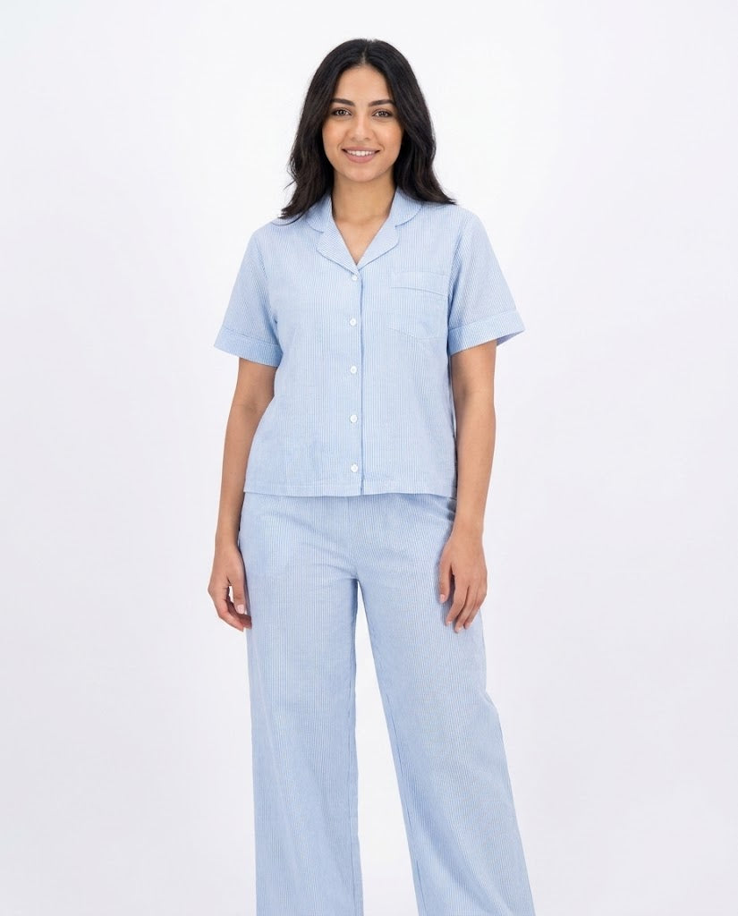 Women Half Sleeves & Pant Pyjama W/ Buttons