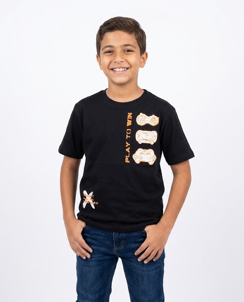 Boys Printed Play To Win Half Sleeves T-shirt