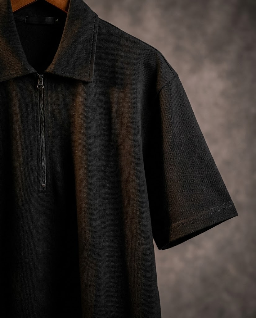 Men Plain Half Sleeves Polo T-shirt W/Zipper