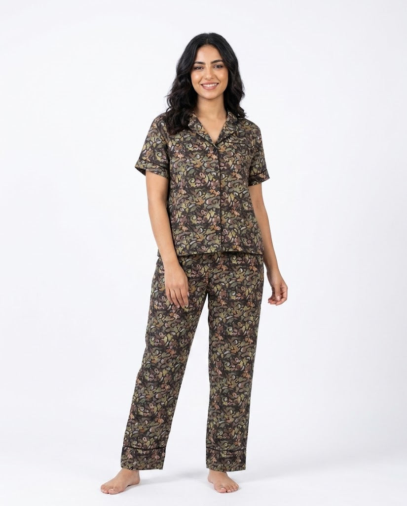 WOMEN SHORT SLEEVES PYJAMA W/BUTTONS