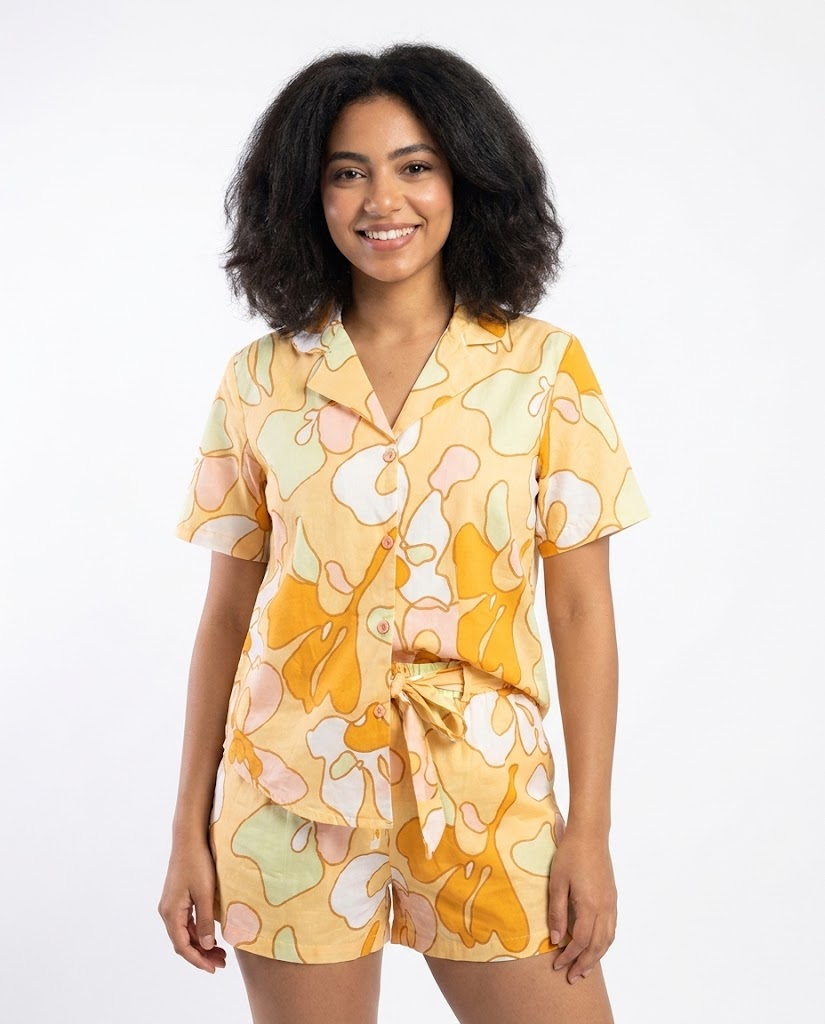 WOMEN SHORT SLEEVES TOPW/SHORT&BUTTONS PYJAMA