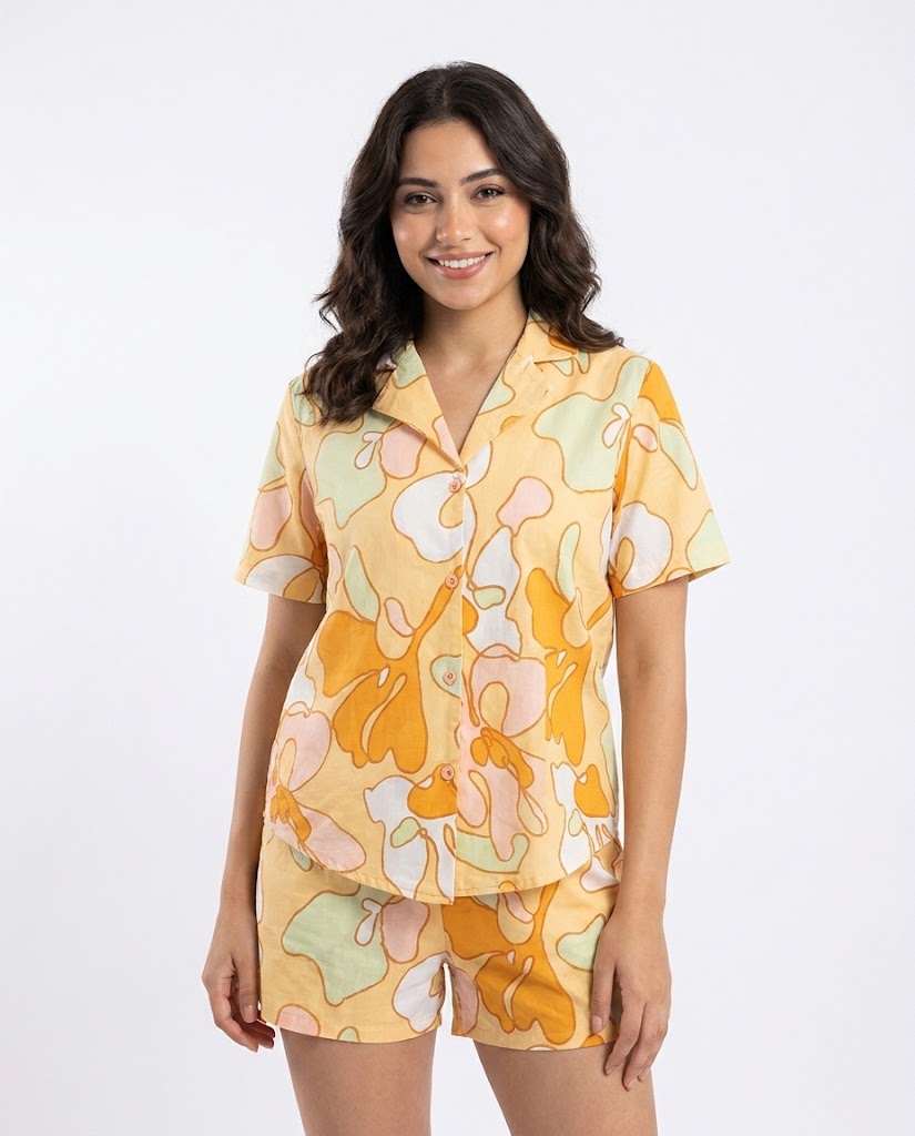 WOMEN SHORT SLEEVES TOPW/SHORT&BUTTONS PYJAMA