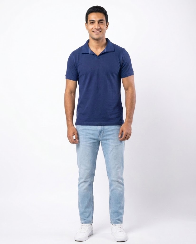 Men Plain Half Sleeves Polo T-shirt V Neck