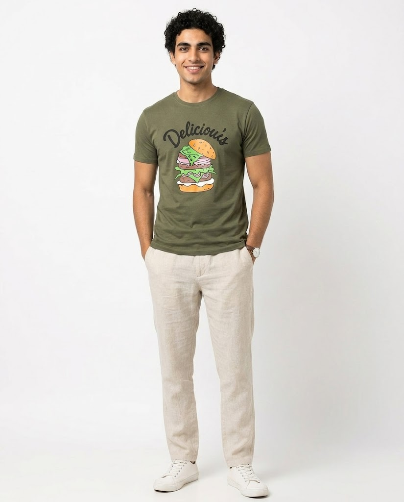 MEN PRINTED SANDWICH HALF SLEEVES T-SHIRT