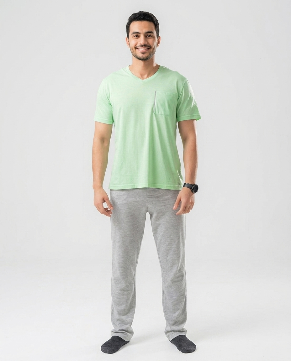 Printed Mens Short Sleeve Pajama with Pants