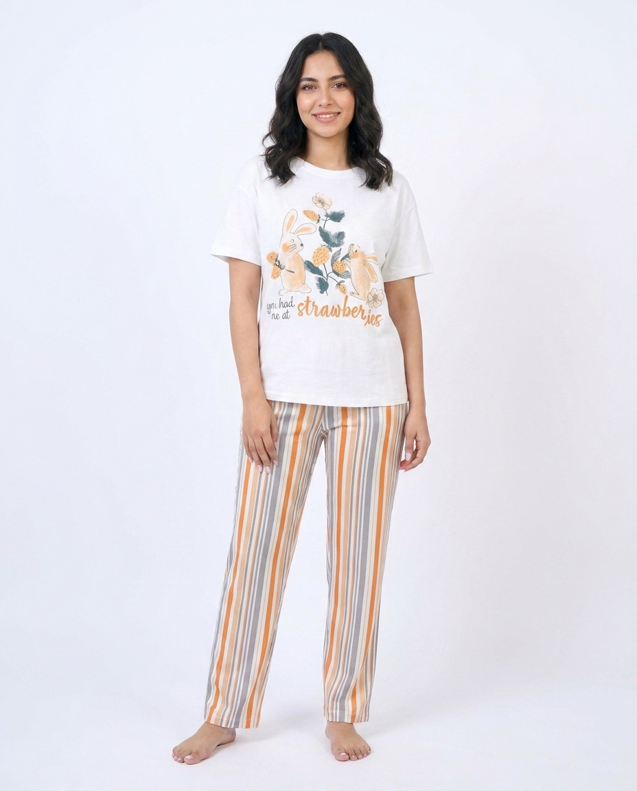 Women Printed Half Sleeves Pyjama W/pant