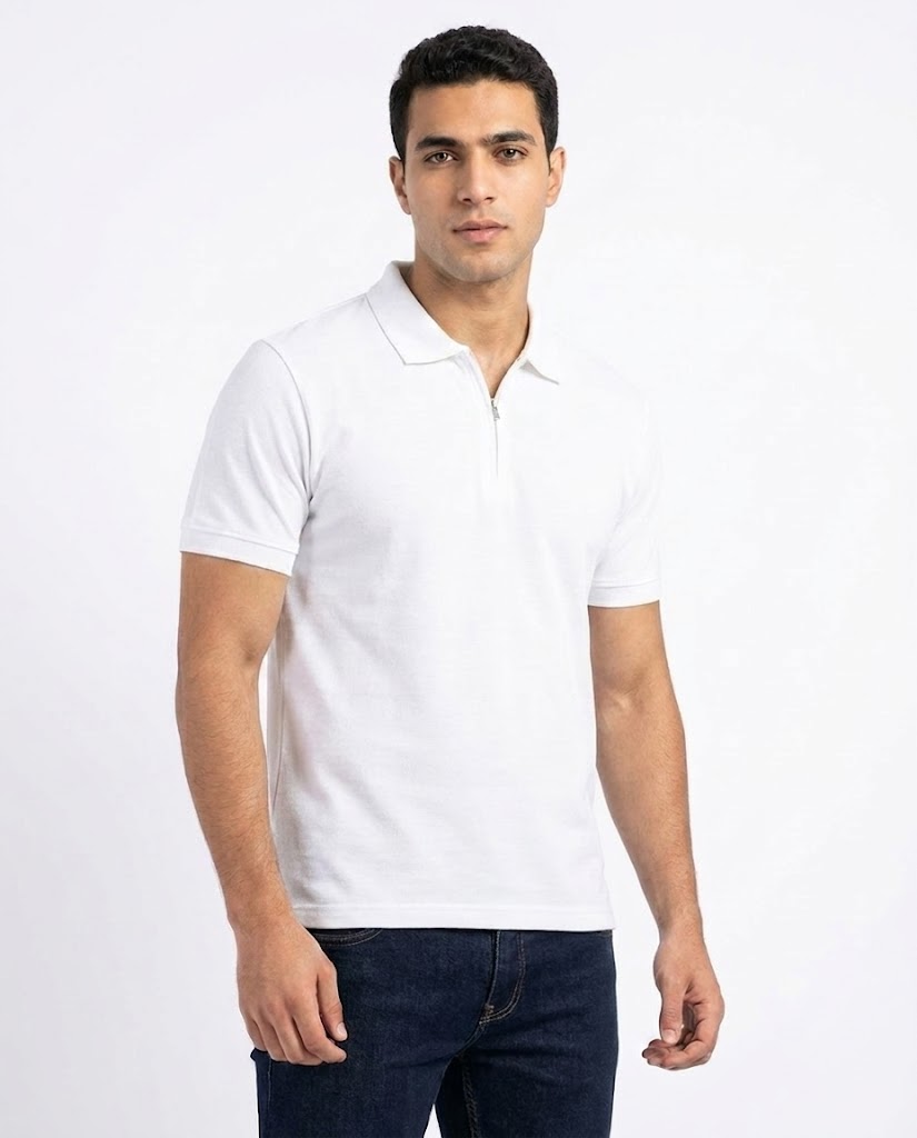 Men Plain Half Sleeves Polo T-shirt W/zipper