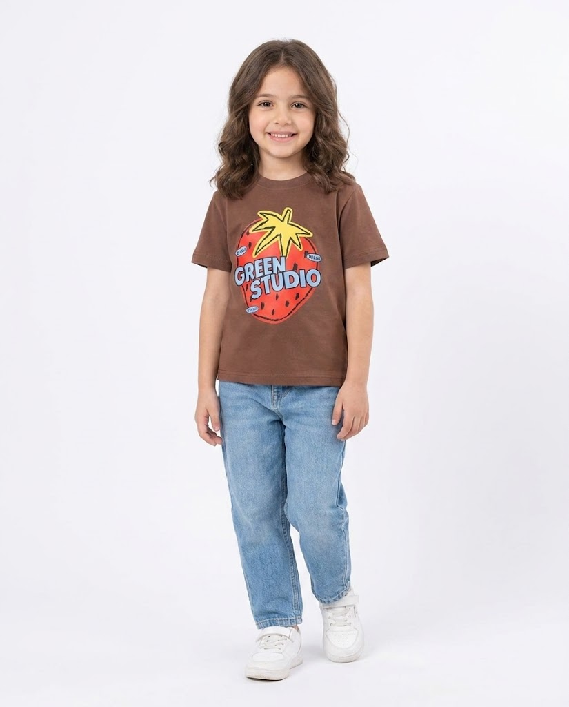 Girls Printed Green Studio Half Sleeves T-shirt