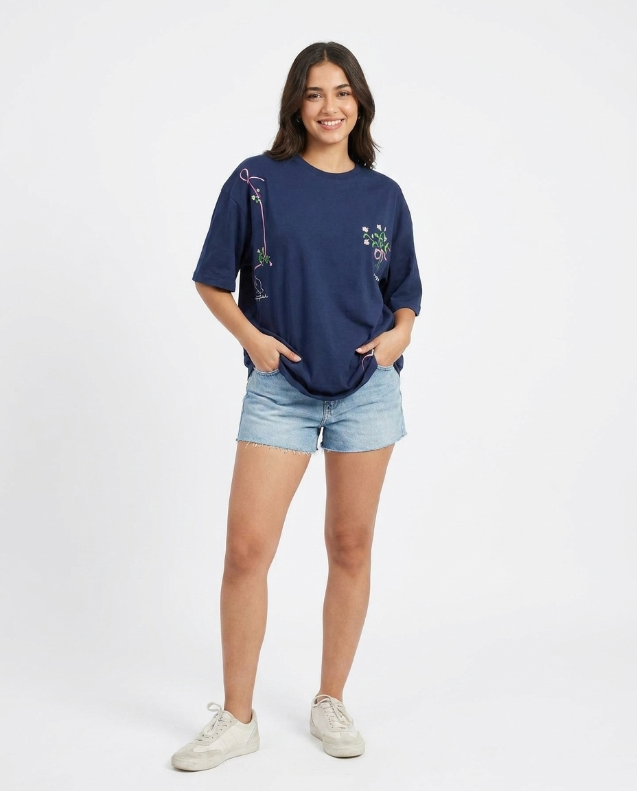 Women Printed Half Sleeves T-shirt Over Size