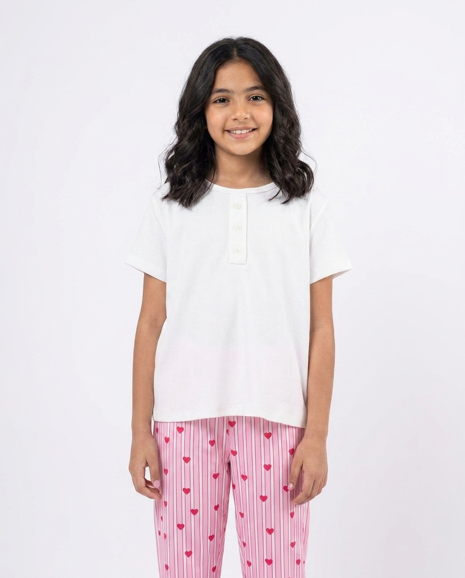 Girls Printed Half Sleeves Pyjama W/pants