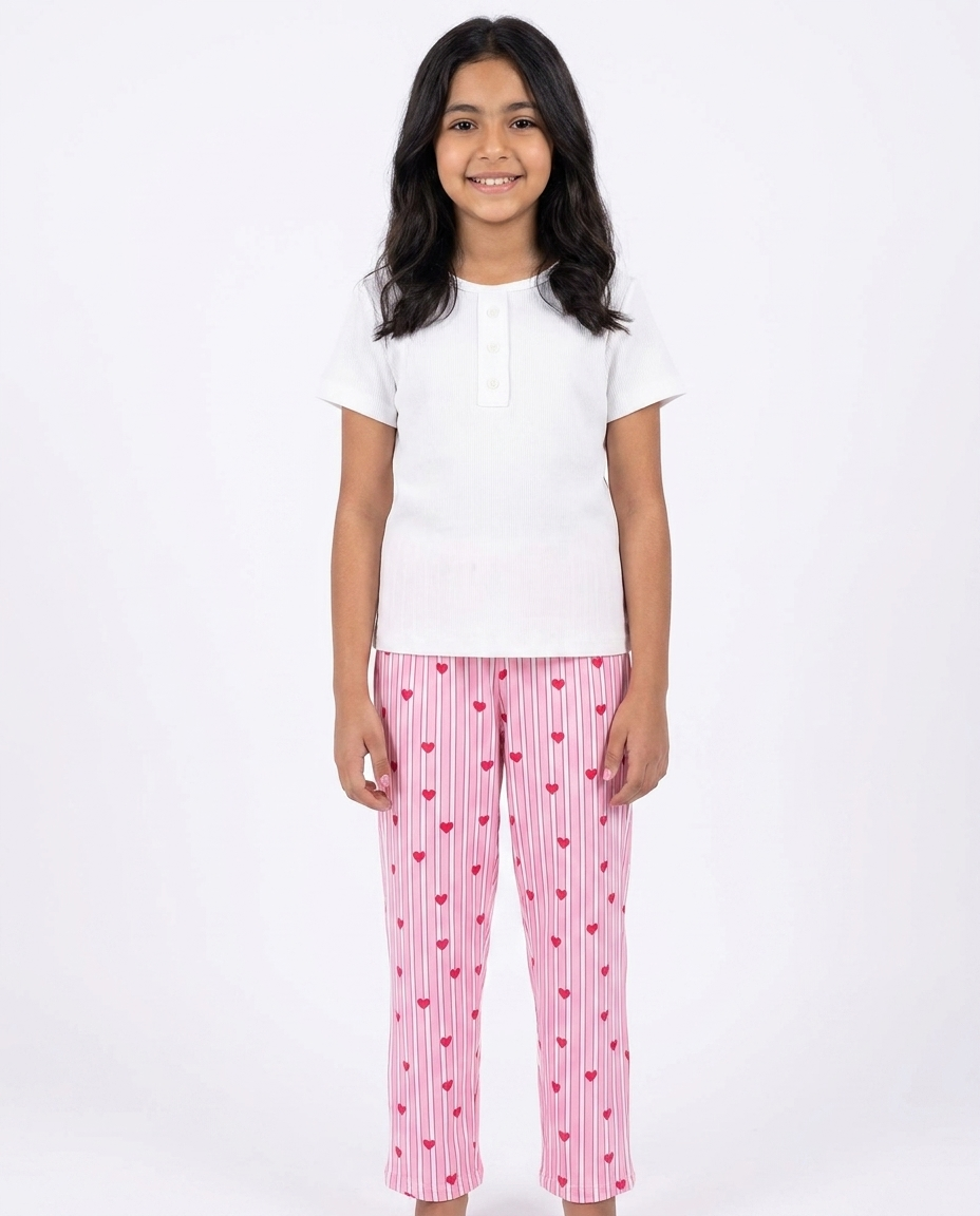 Girls Printed Half Sleeves Pyjama W/pants