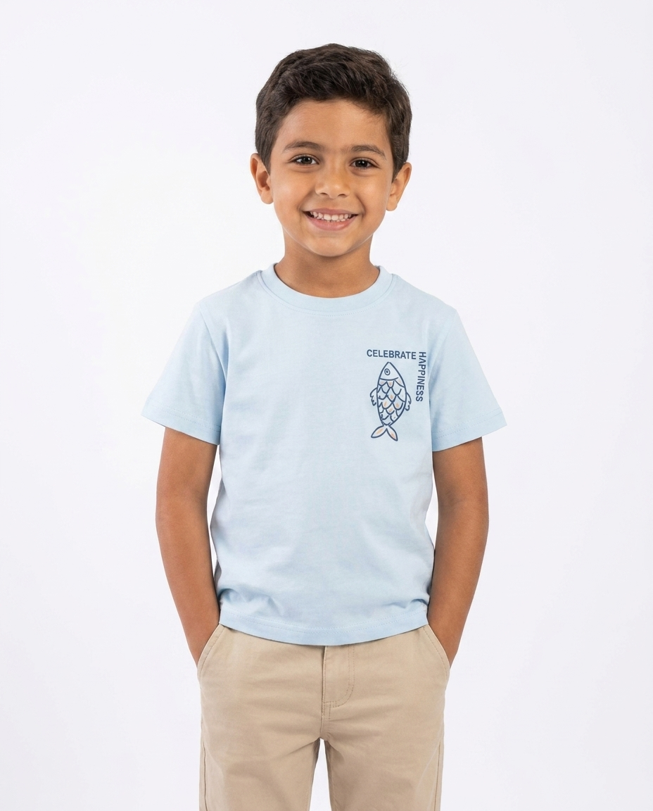 Boys Printed Fish Half Sleeves T-shirt