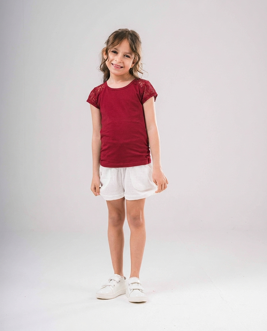 Short Sleeve Girls T-shirt with Lace