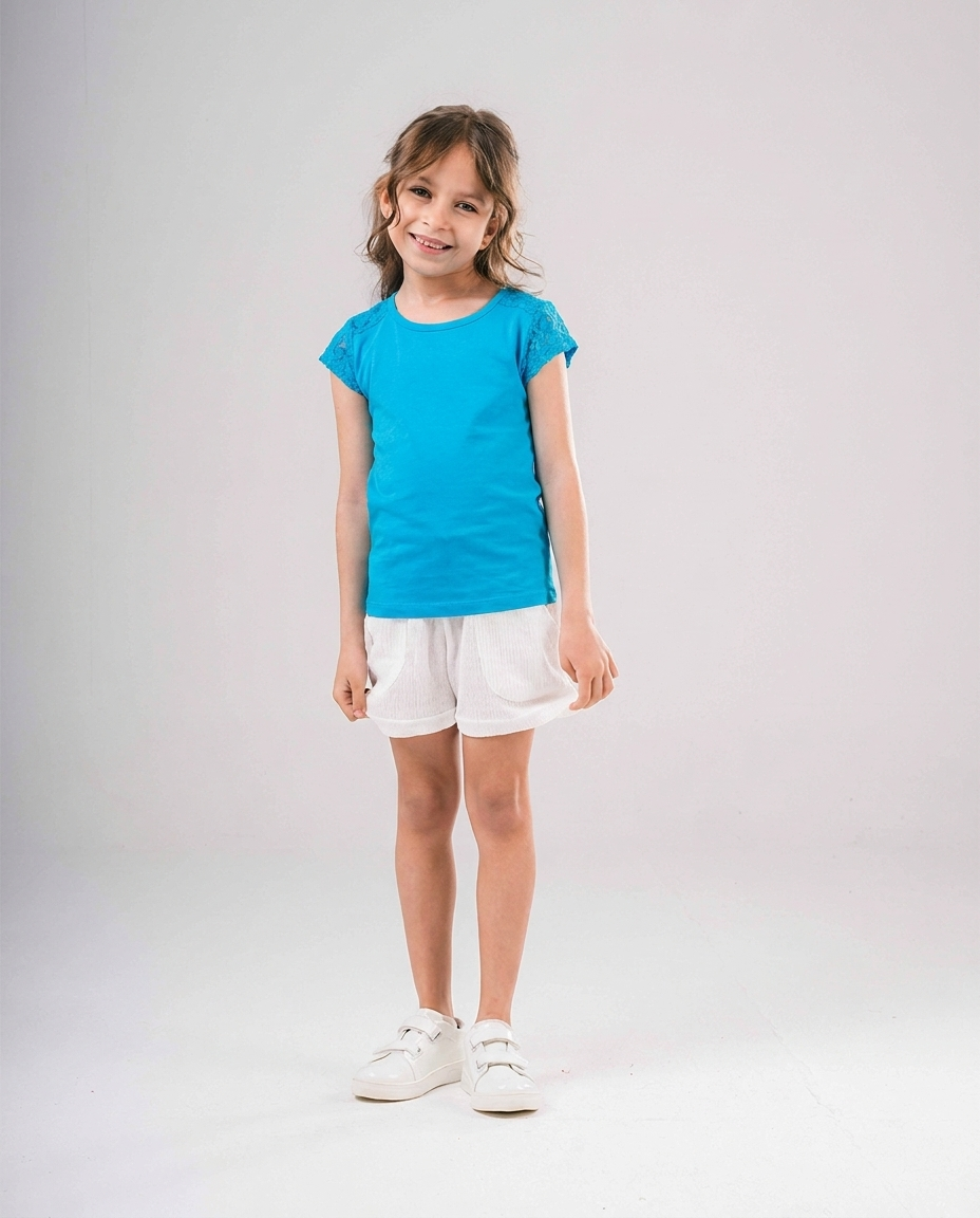 Short Sleeve Girls T-shirt with Lace