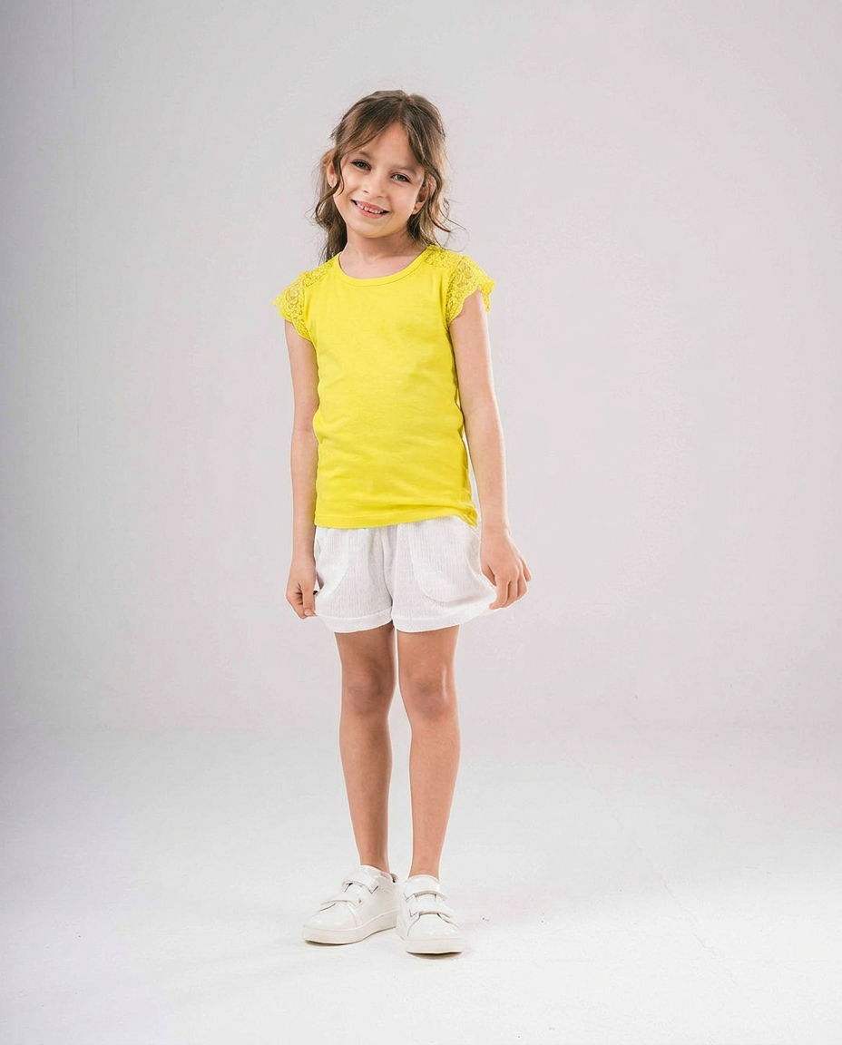 Short Sleeve Girls T-shirt with Lace