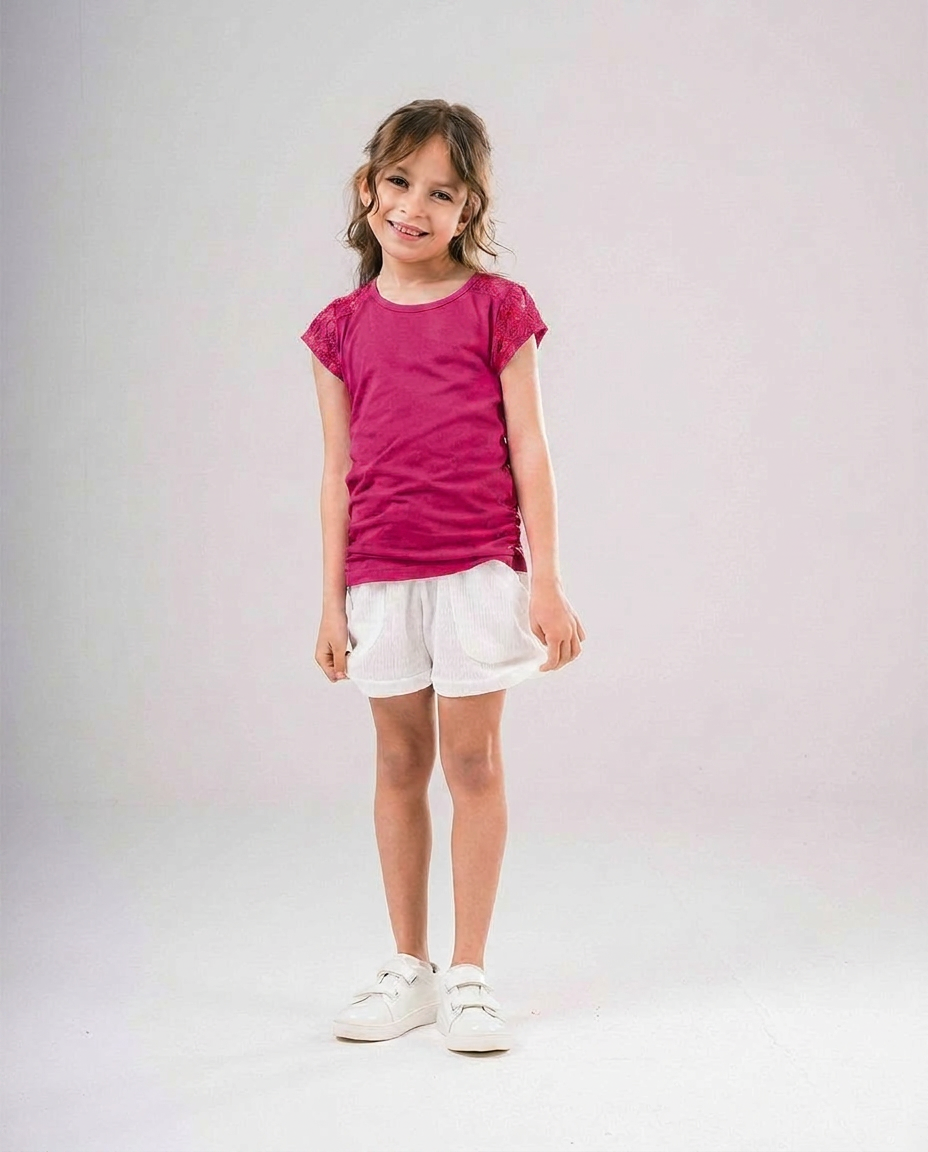 Short Sleeve Girls T-shirt with Lace