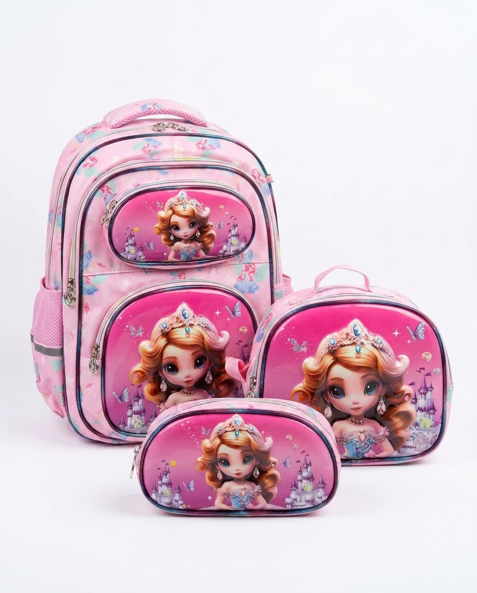 Girls Princess 3-Piece School Backpack Set