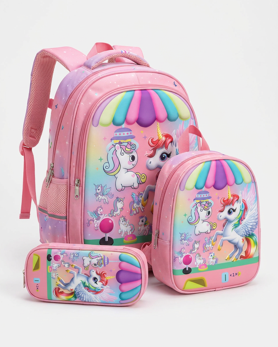 Girls Unicorn 3Piece School Backpack