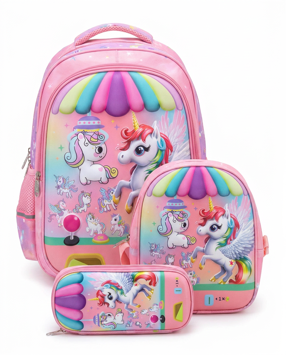 Girls Unicorn 3Piece School Backpack