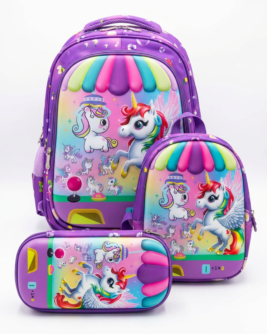 Girls Unicorn 3Piece School Backpack
