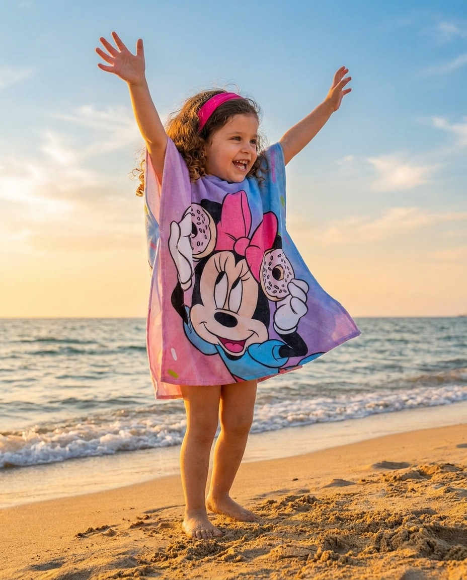 Girls Printed Poncho Peach