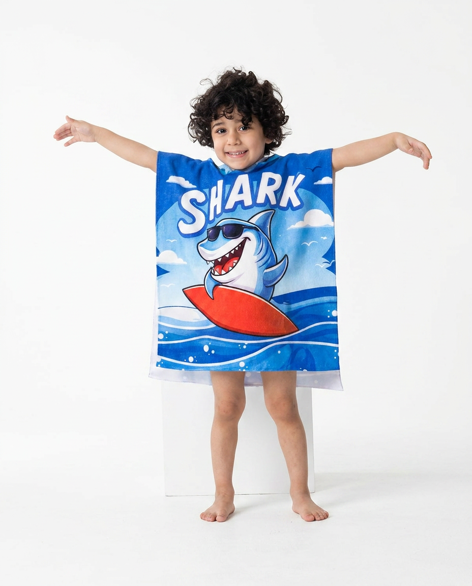 Boys Printed Poncho Peach