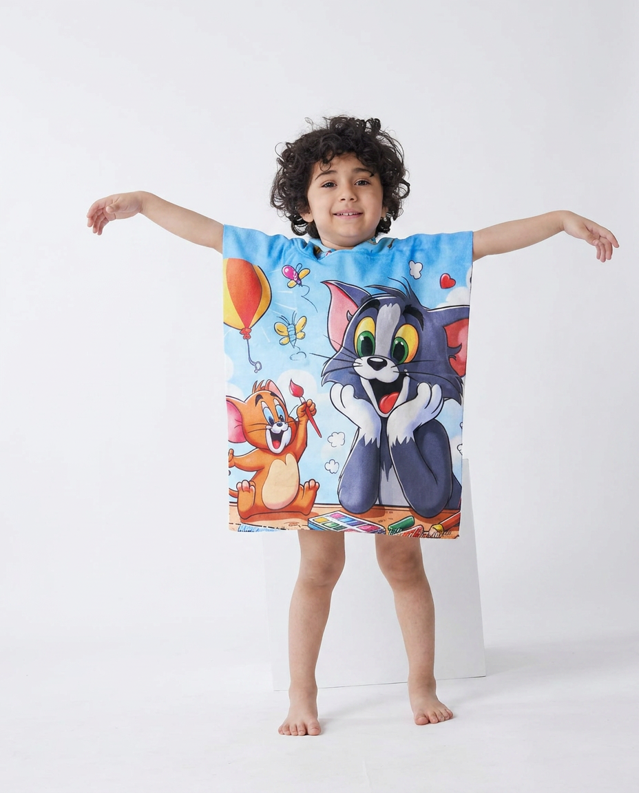 Boys Printed Poncho Peach