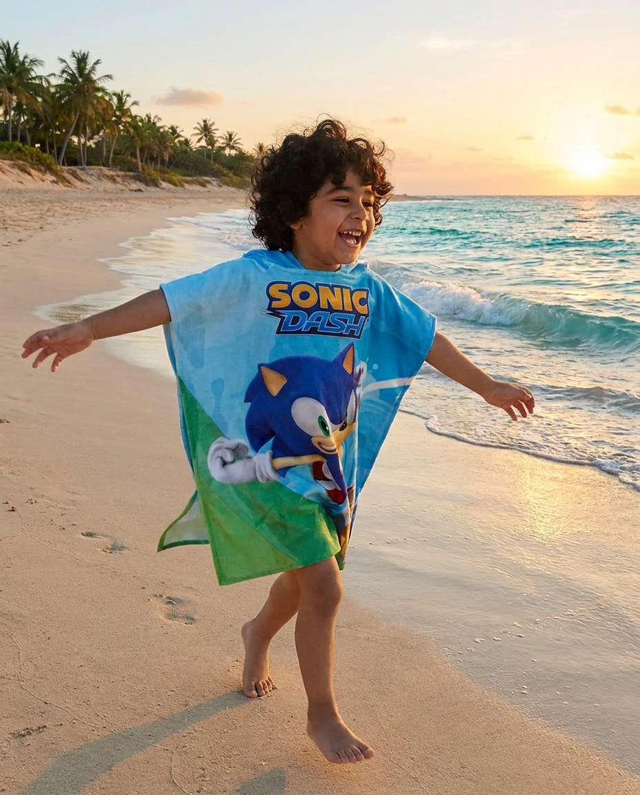 Boys Printed Poncho Peach