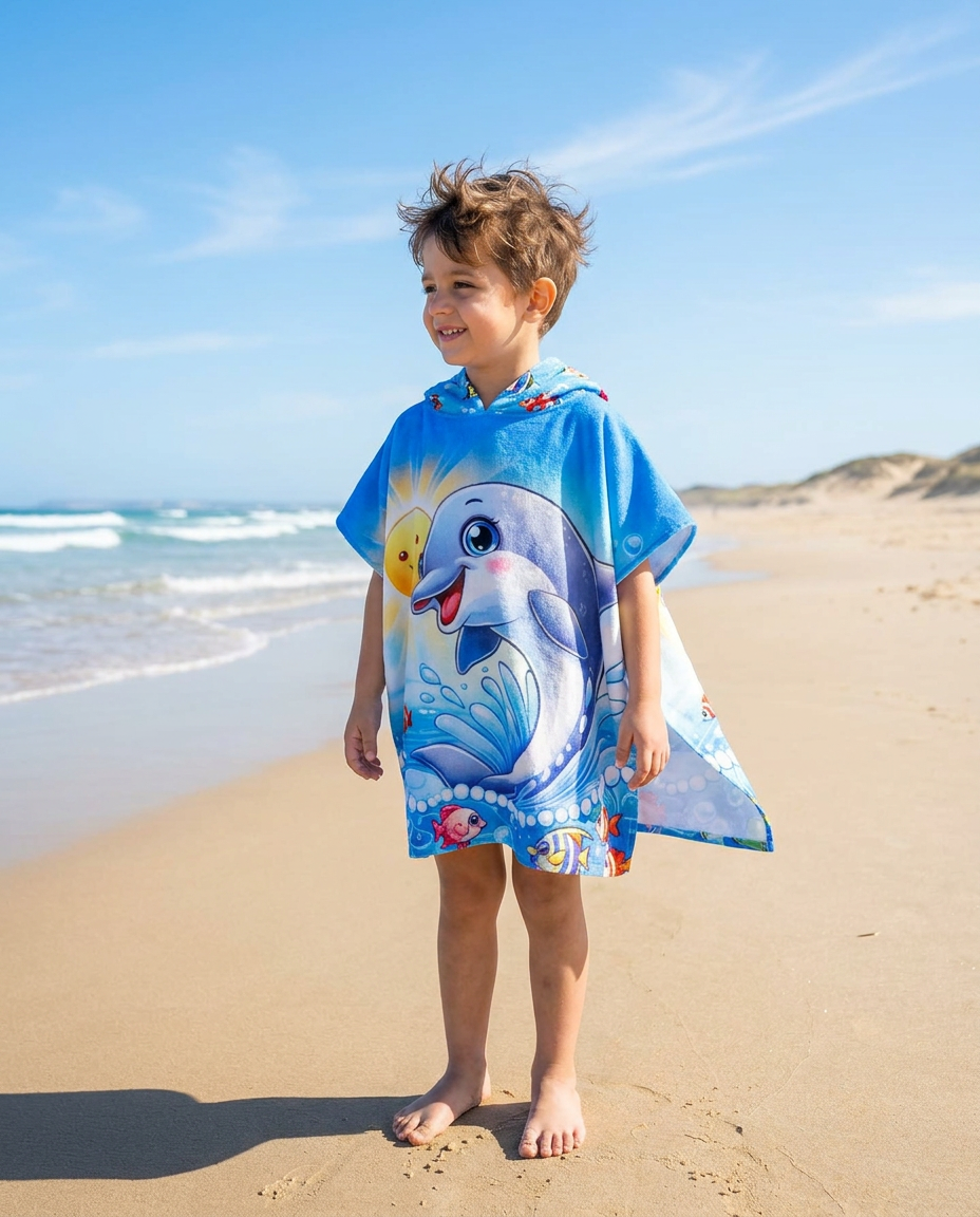 Boys Printed Poncho Peach
