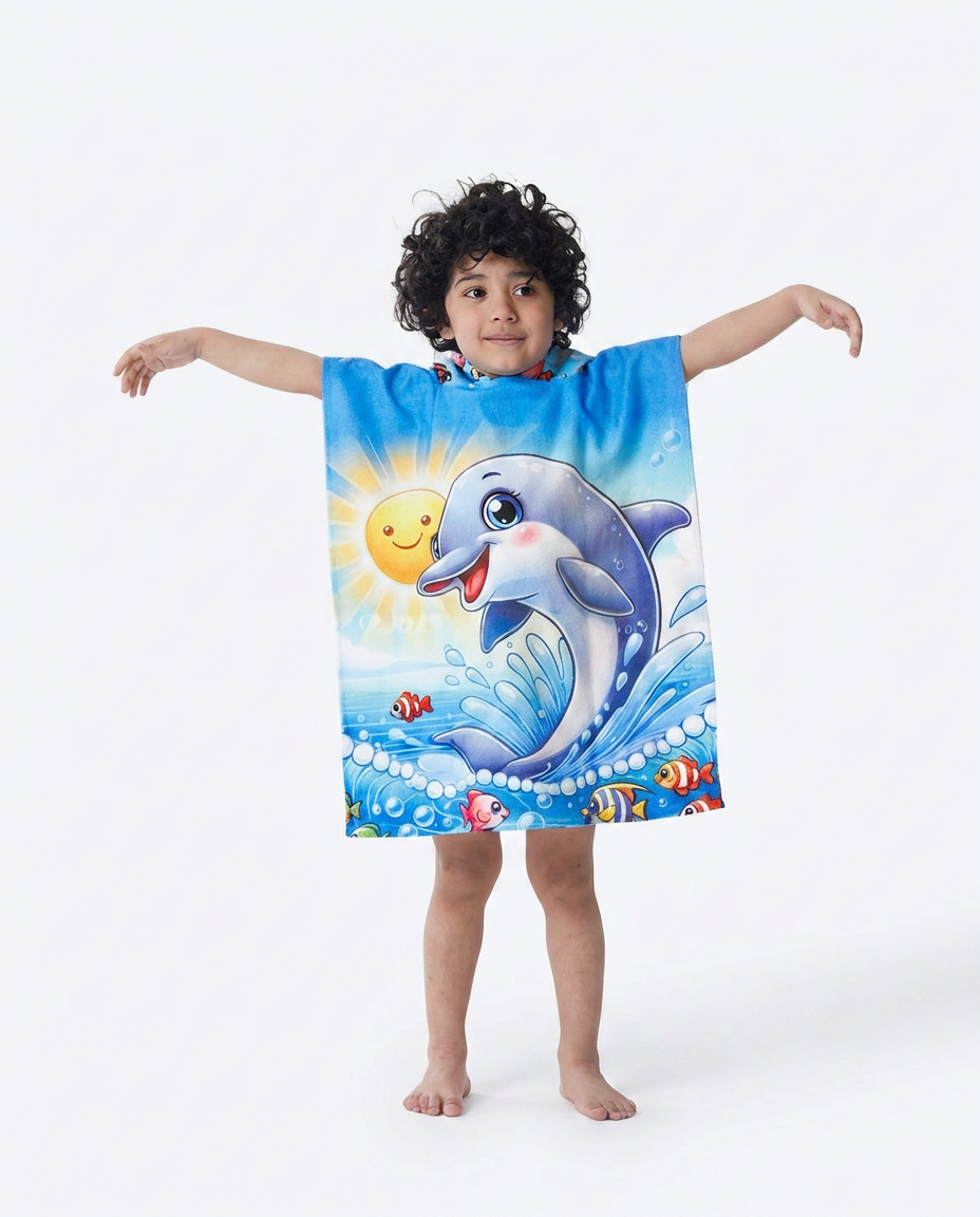 Boys Printed Poncho Peach