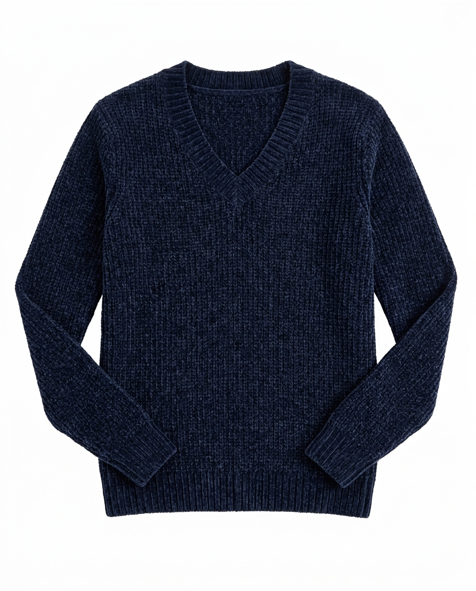Men Plain Velour Pullover V Neck