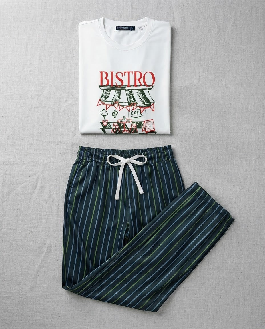 Men Printed Long Sleeves Top W/Pant Pyjama