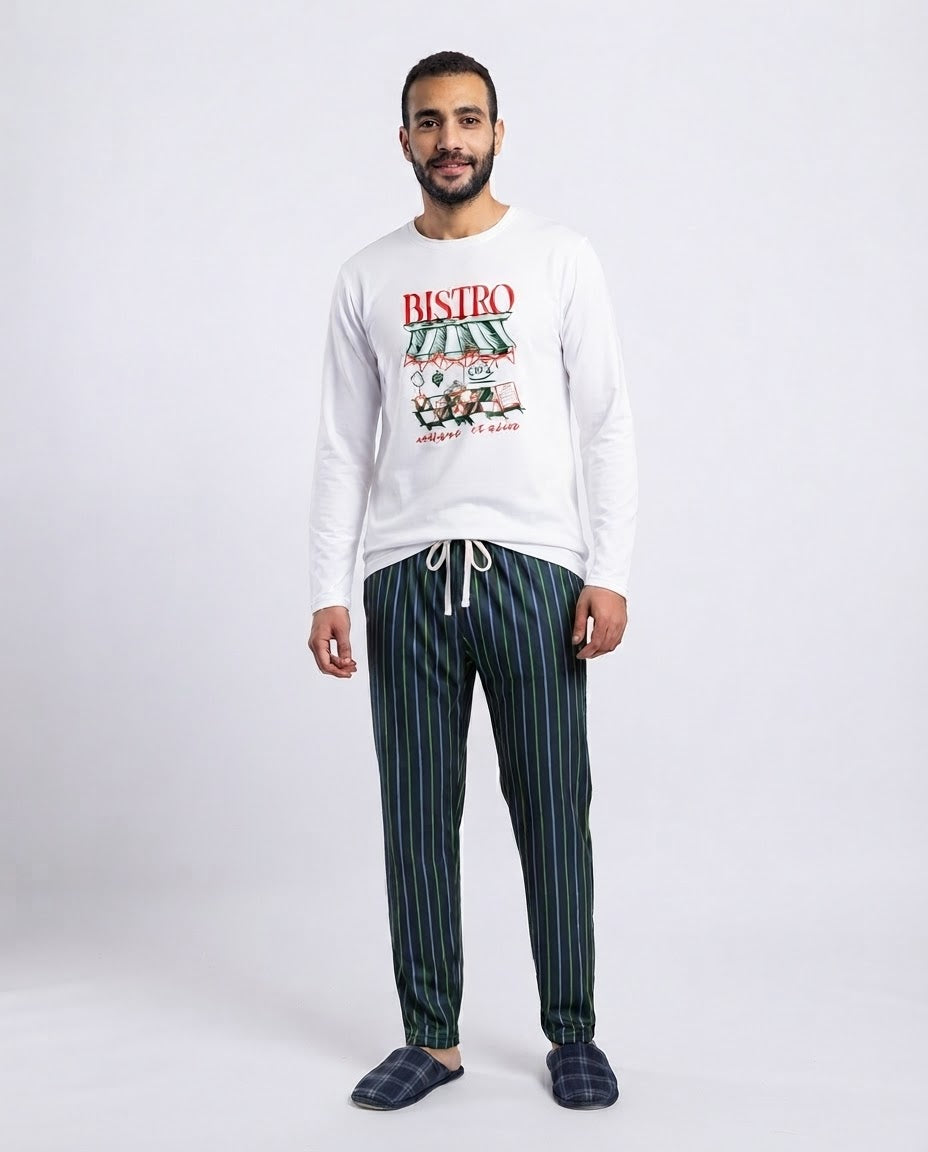 Men Printed Long Sleeves Top W/Pant Pyjama
