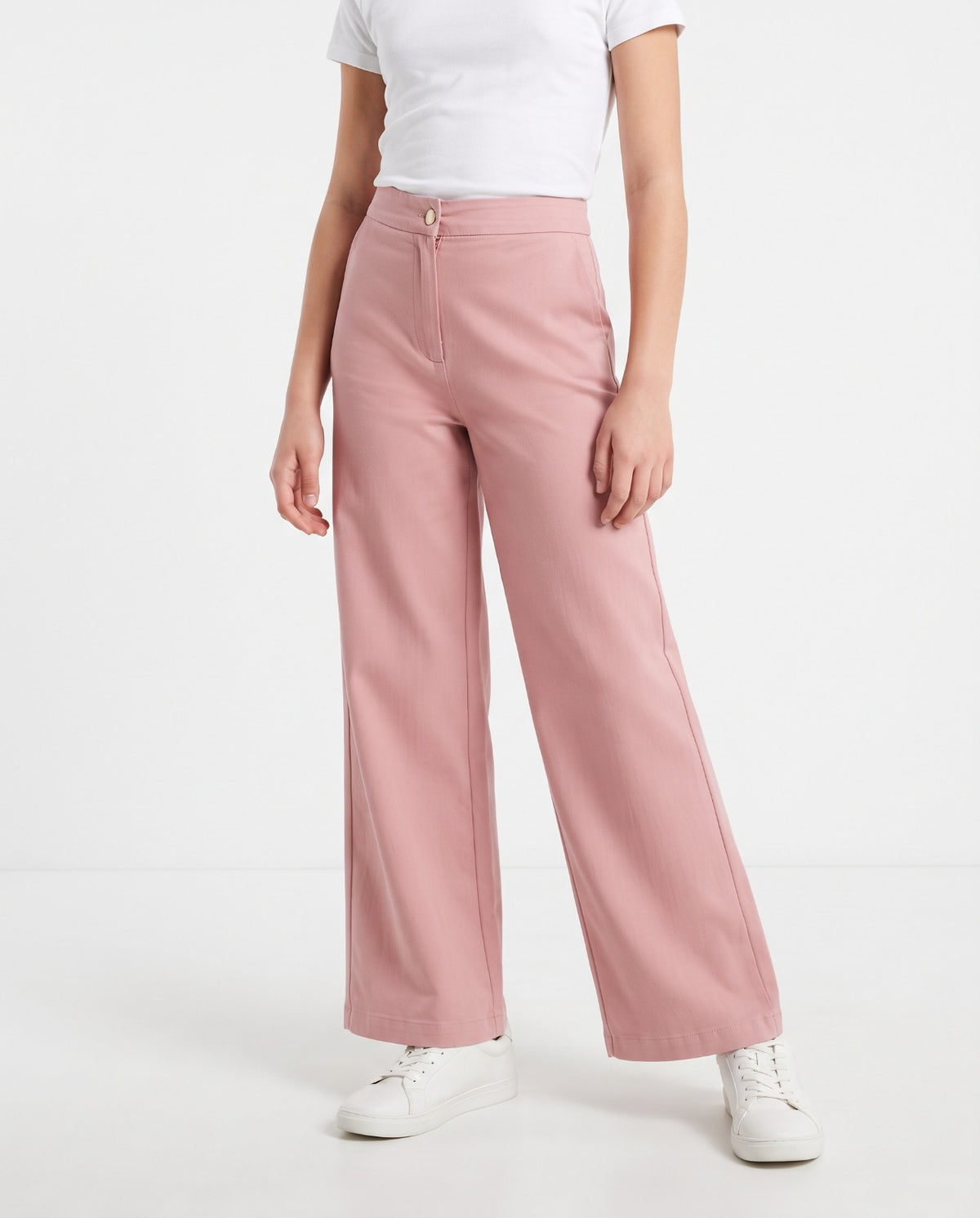 Women Plain Wide Leg Gabardine Pant