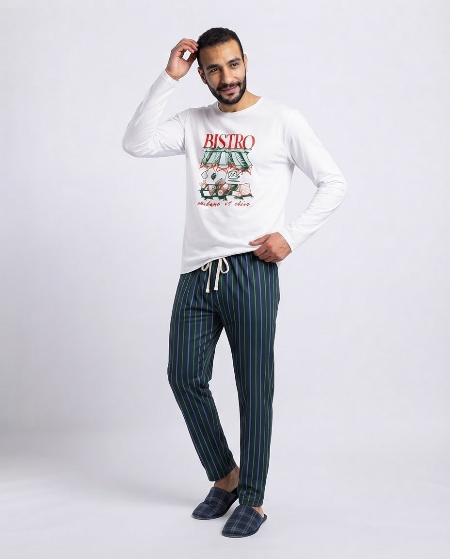 Men Printed Long Sleeves Top W/Pant Pyjama