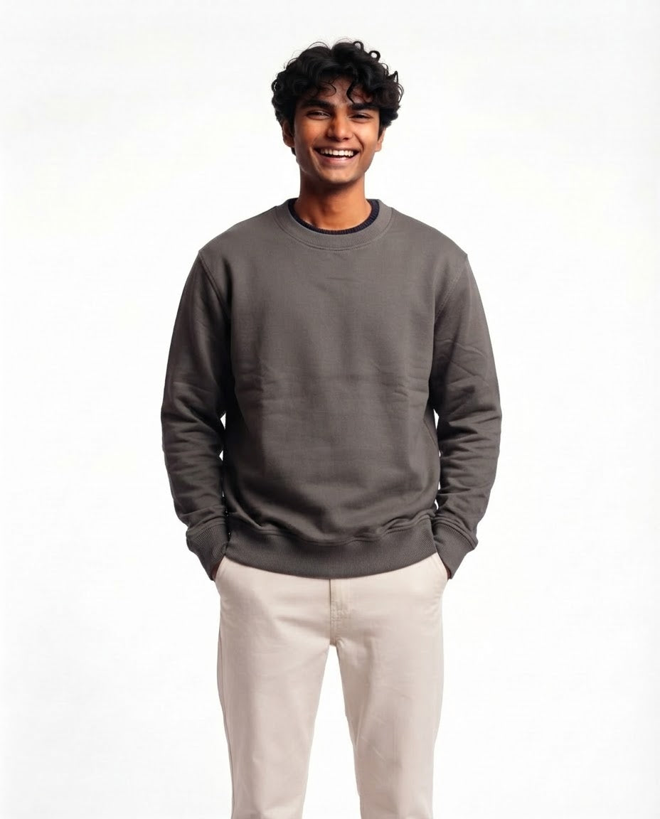 Men Plain Sweatshirt Round Neck